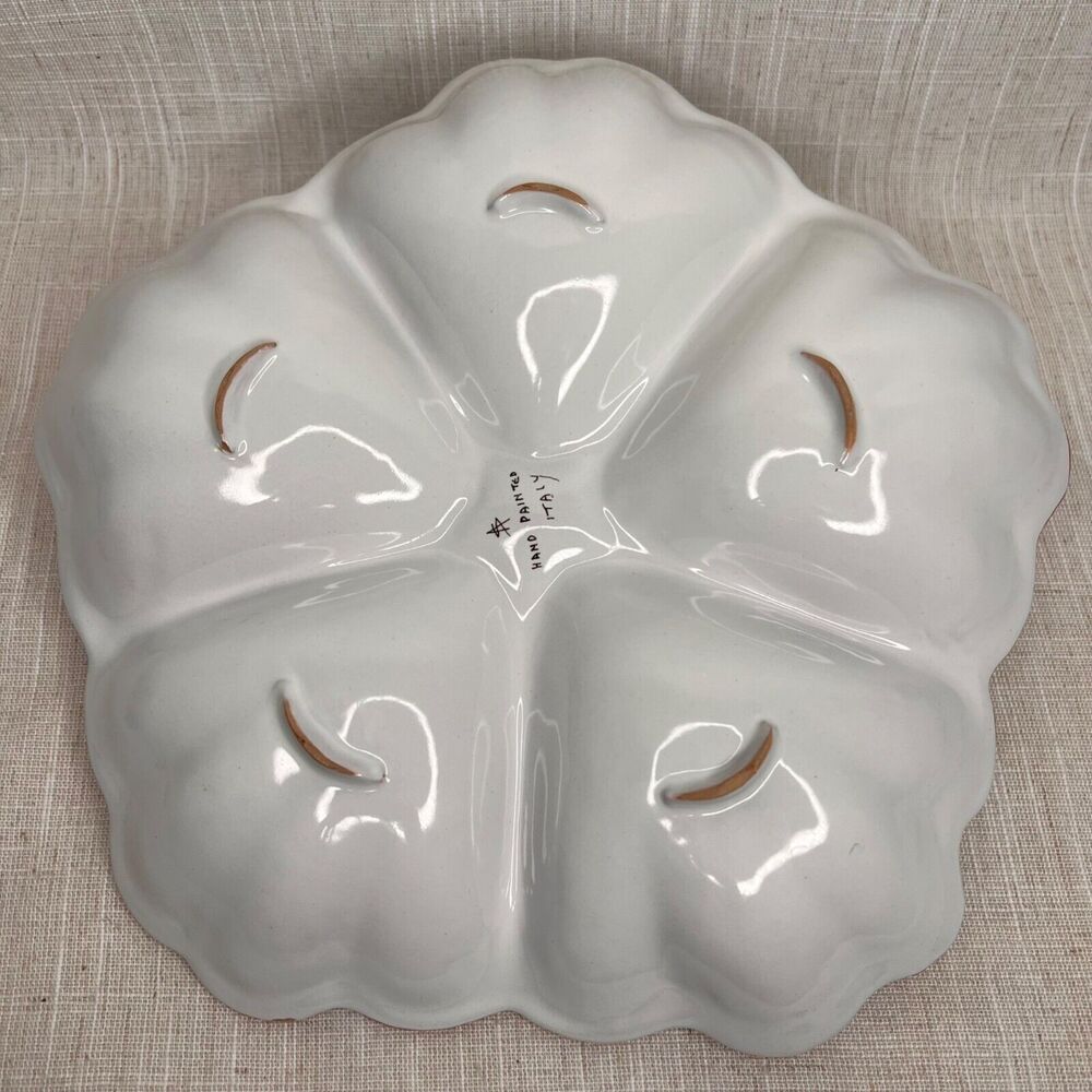Vintage 60s Ceramic Divided Dish Hand Painted  Mushroom Center Floral Accents - Picture 7 of 9